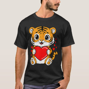 Cute Tiger Holding Heart Kawaii Valentines Day Men T-Shirt