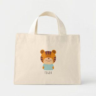 Cute Tiger Illustration - Customizable Name Mini Tote Bag