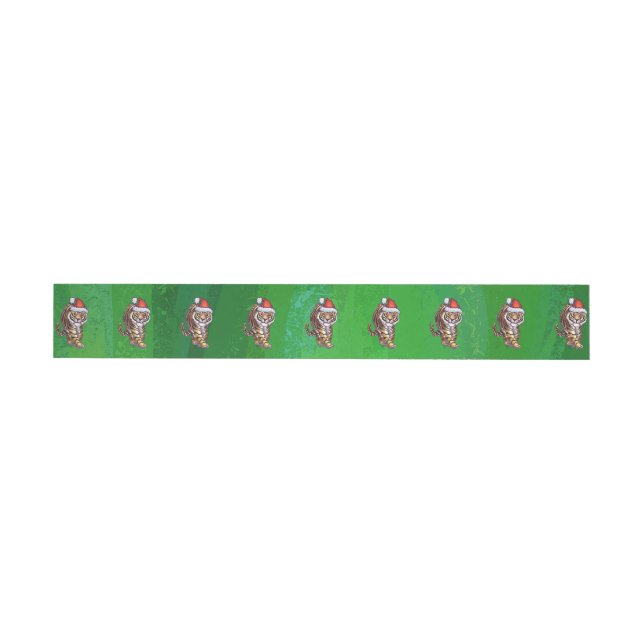 Cute Tiger in Santa Hat On Green Wraparound Address Label (Individual)