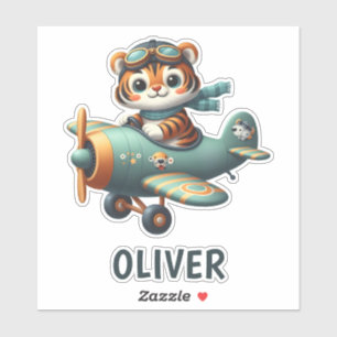 Cute Tiger Kid Flying a Plane Personalized