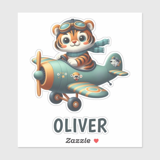 Cute Tiger Kid Flying a Plane Personalized (Sheet)