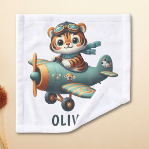 Cute Tiger Kid Flying a Plane Personalized Wash Cloth