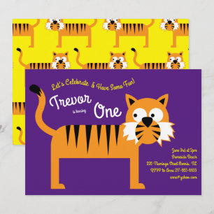 Cute Tiger Kids 1st Birthday Party Invitations