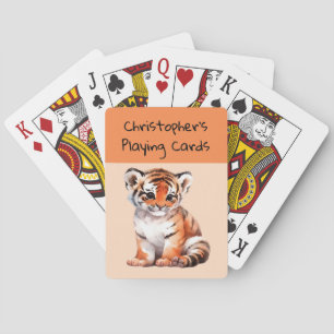 Cute tiger orange peach kids playing cards