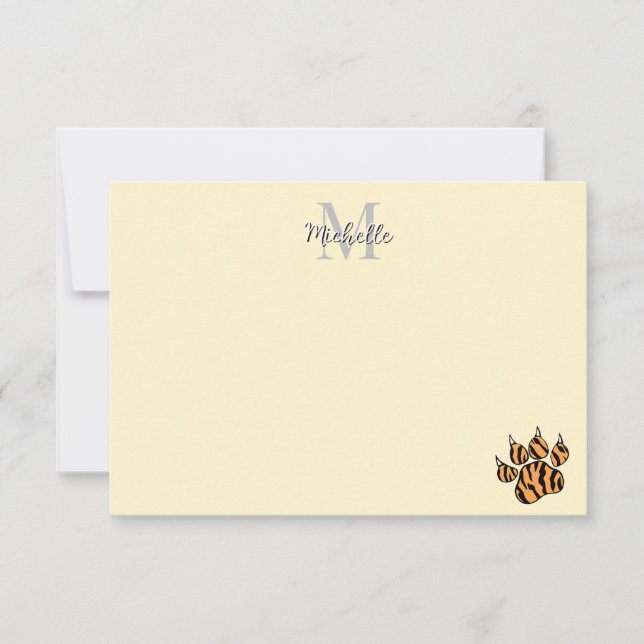 Cute Tiger Paw Print Custom Monogram  Card (Front)