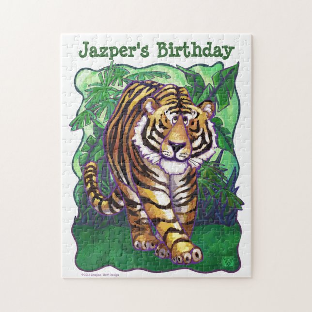 Cute Tiger Personalized Birthday Party Puzzle (Vertical)