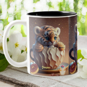 Cute Tiger Personalized Name Monogram Two-Tone Coffee Mug