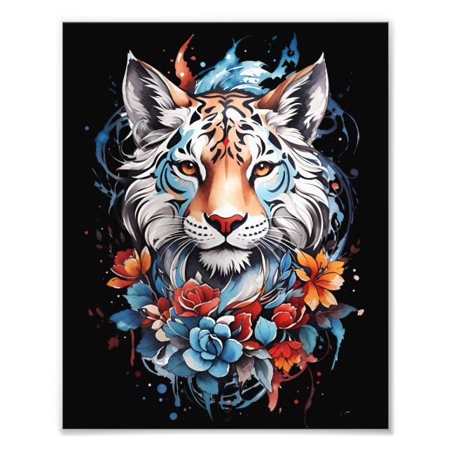 Cute Tiger Poster |  Artistic Flower Tiger (Front)