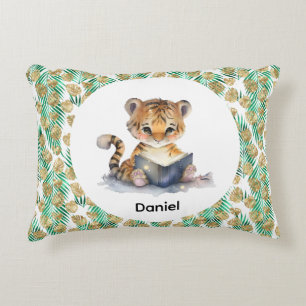Cute Tiger Reading a Book Accent Pillow