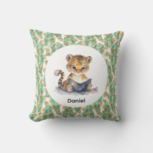 Cute Tiger Reading a Book Throw Pillow