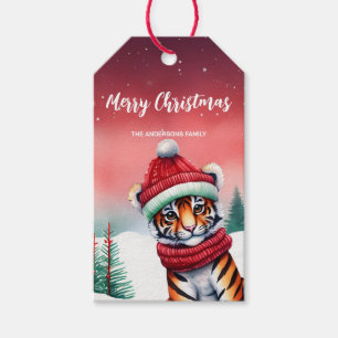 Cute tiger safari Santa Christmas party Snow kids Gift Tags