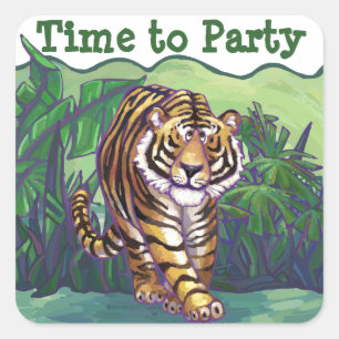 Cute Tiger Time to Party Square Sticker