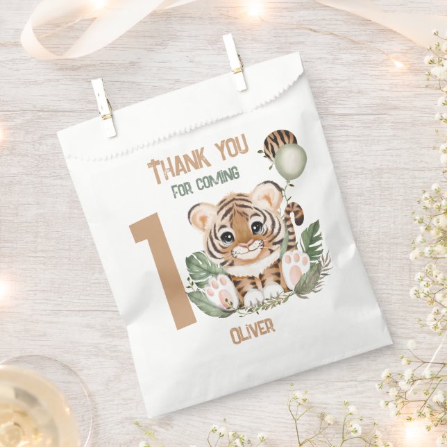 Cute Tiger Wild One Boy 1st Birthday Party Favour Bag (Clipped)