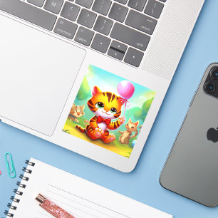 Cute tiger with a balloon illustration