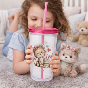 Cute Tiger with Heart Desserts Acrylic Tumbler