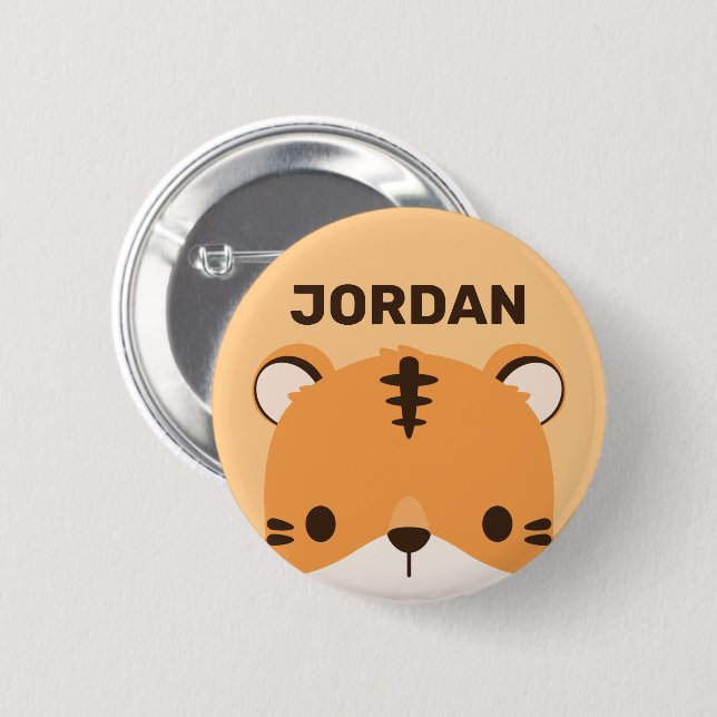 Cute Tiger with Personalized Name 2 Inch Round Button (Front & Back)