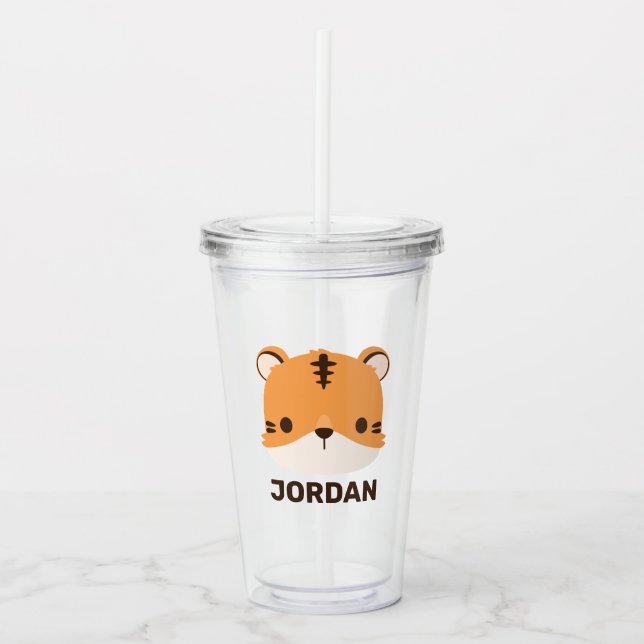 Cute Tiger with Personalized Name Acrylic Tumbler (Front)