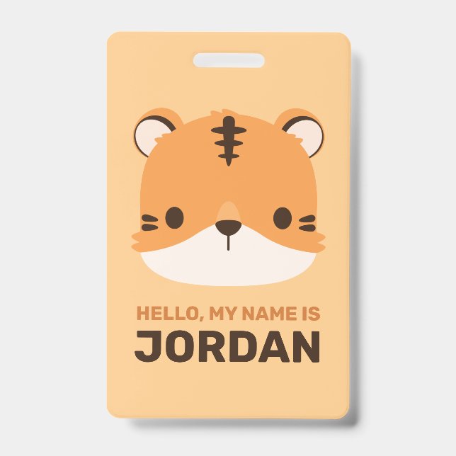 Cute Tiger with Personalized Name Badge (Front)