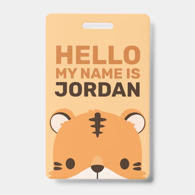 Cute Tiger with Personalized Name Badge (Front)