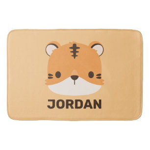 Cute Tiger with Personalized Name Bath Mat