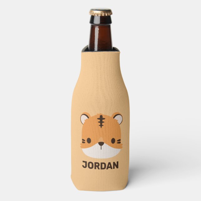 Cute Tiger with Personalized Name Bottle Cooler (Bottle Front)