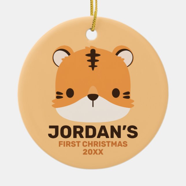 Cute Tiger with Personalized Name Ceramic Ornament (Front)