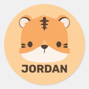 Cute Tiger with Personalized Name Classic Round Sticker