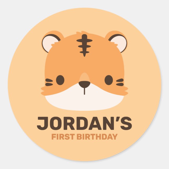 Cute Tiger with Personalized Name Classic Round Sticker (Front)