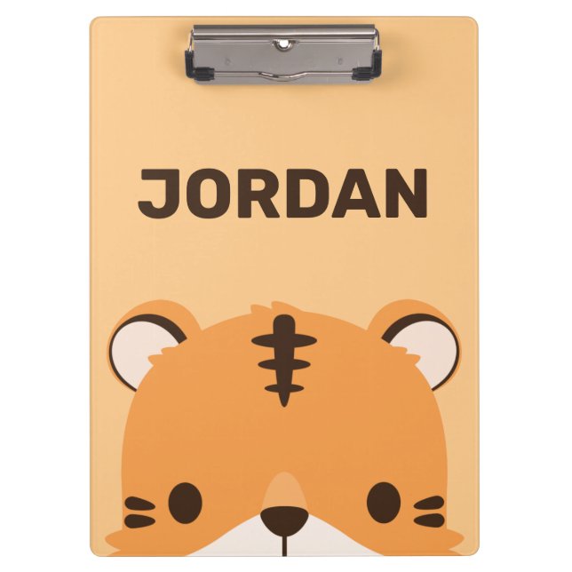 Cute Tiger with Personalized Name Clipboard (Front)