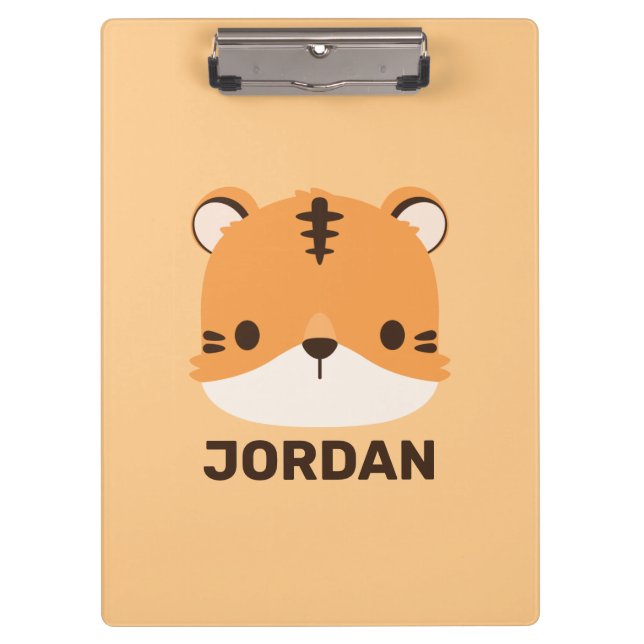 Cute Tiger with Personalized Name Clipboard (Front)