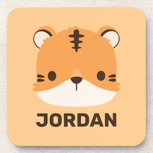 Cute Tiger with Personalized Name Coaster