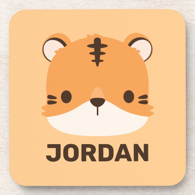 Cute Tiger with Personalized Name Coaster (Front)