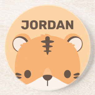 Cute Tiger with Personalized Name Coaster
