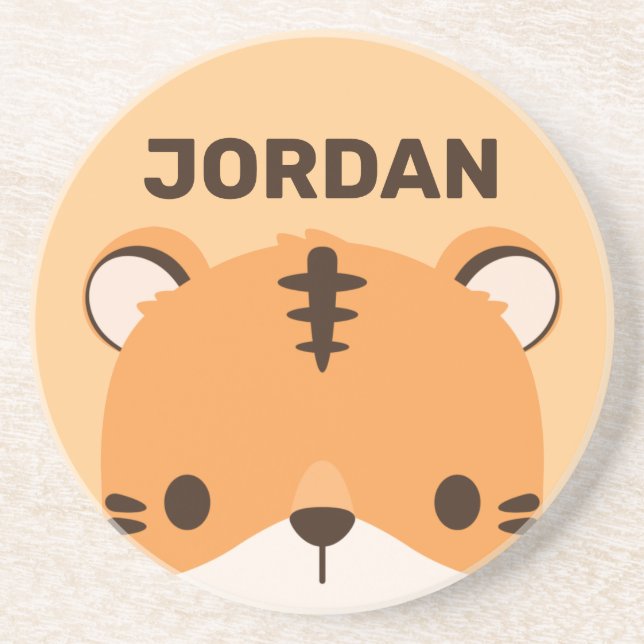 Cute Tiger with Personalized Name Coaster (Front)