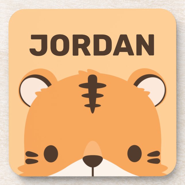 Cute Tiger with Personalized Name Coaster (Front)