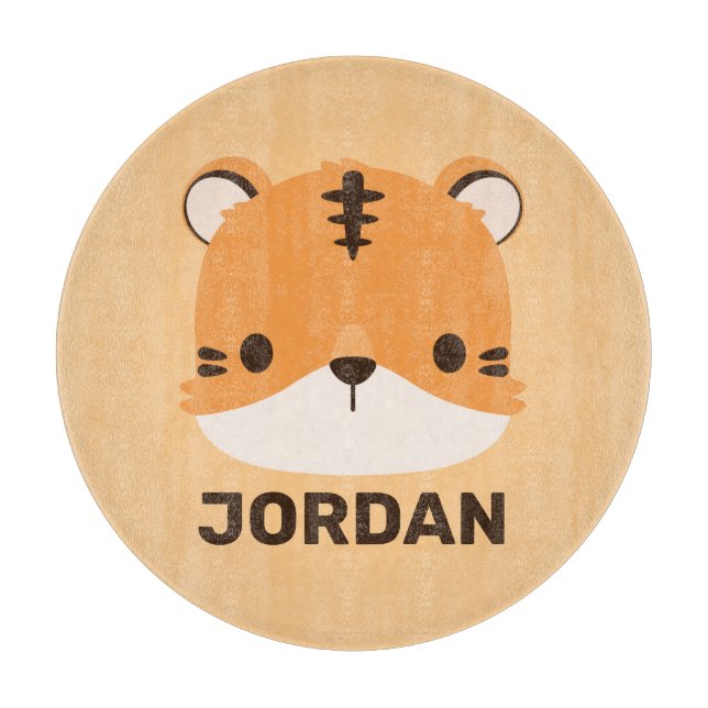 Cute Tiger with Personalized Name Cutting Board (Front)