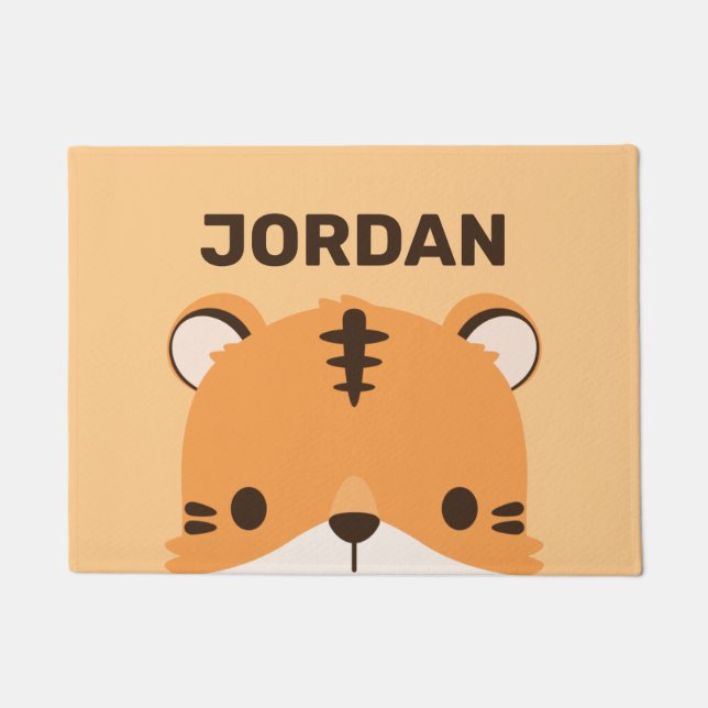 Cute Tiger with Personalized Name Doormat (Front)