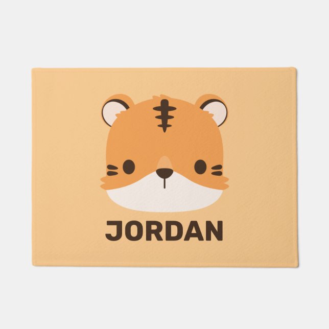 Cute Tiger with Personalized Name Doormat (Front)