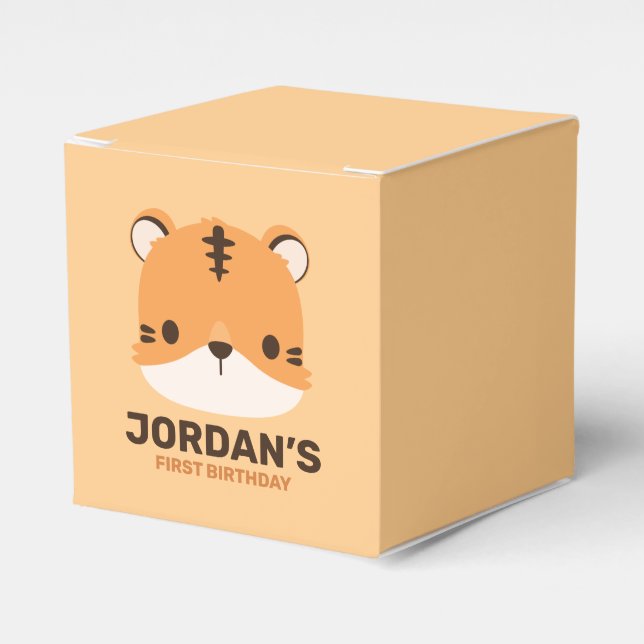 Cute Tiger with Personalized Name Favor Box (Front Side)