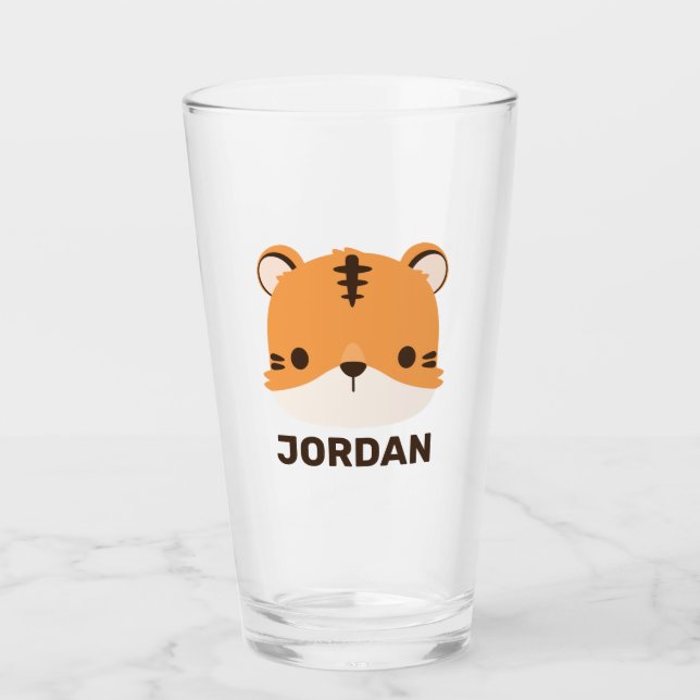 Cute Tiger with Personalized Name Glass (Front)