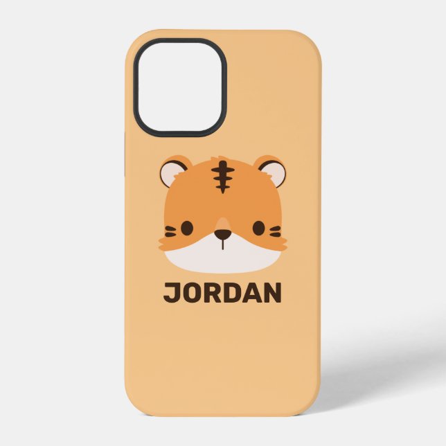Cute Tiger with Personalized Name iPhone Case (Back)