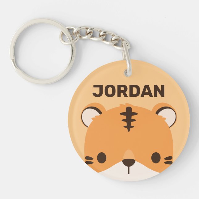 Cute Tiger with Personalized Name Keychain (Front)