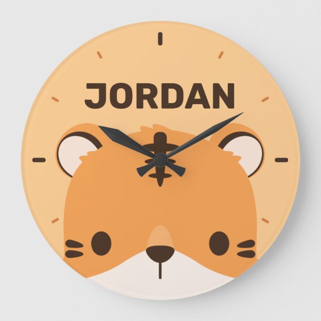 Cute Tiger with Personalized Name Large Clock (Front)