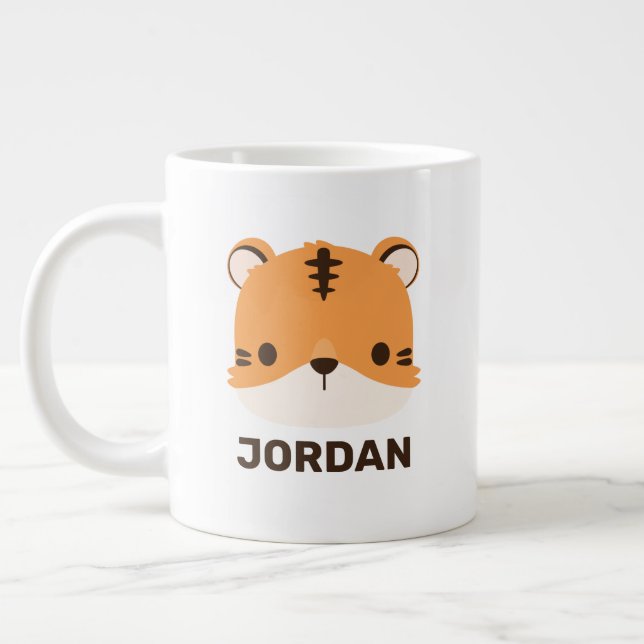 Cute Tiger with Personalized Name Large Coffee Mug (Left)