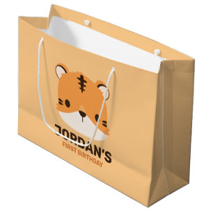 Cute Tiger with Personalized Name Large Gift Bag