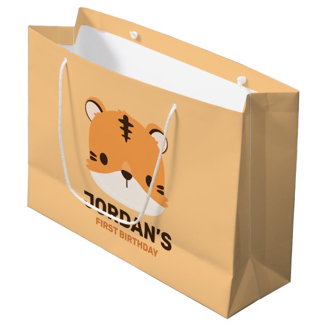 Cute Tiger with Personalized Name Large Gift Bag (Front Angled)
