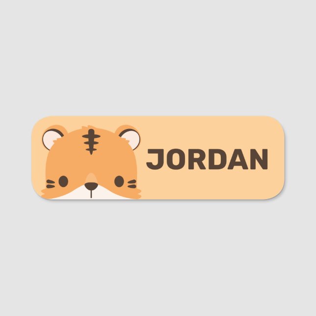 Cute Tiger with Personalized Name Name Tag (Front)