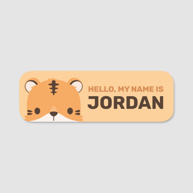 Cute Tiger with Personalized Name Name Tag (Front)