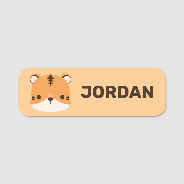 Cute Tiger with Personalized Name Name Tag (Front)
