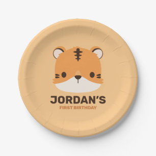 Cute Tiger with Personalized Name Paper Plate